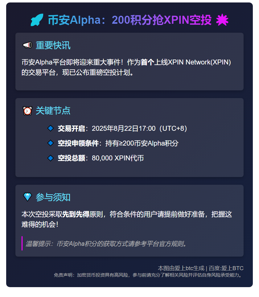 币安Alpha：200积分抢XPIN空投，先到先得