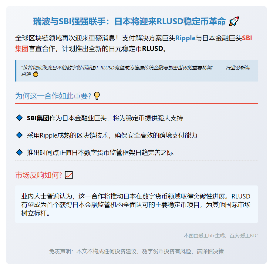 Ripple与SBI将在日本推出稳定币RLUSD