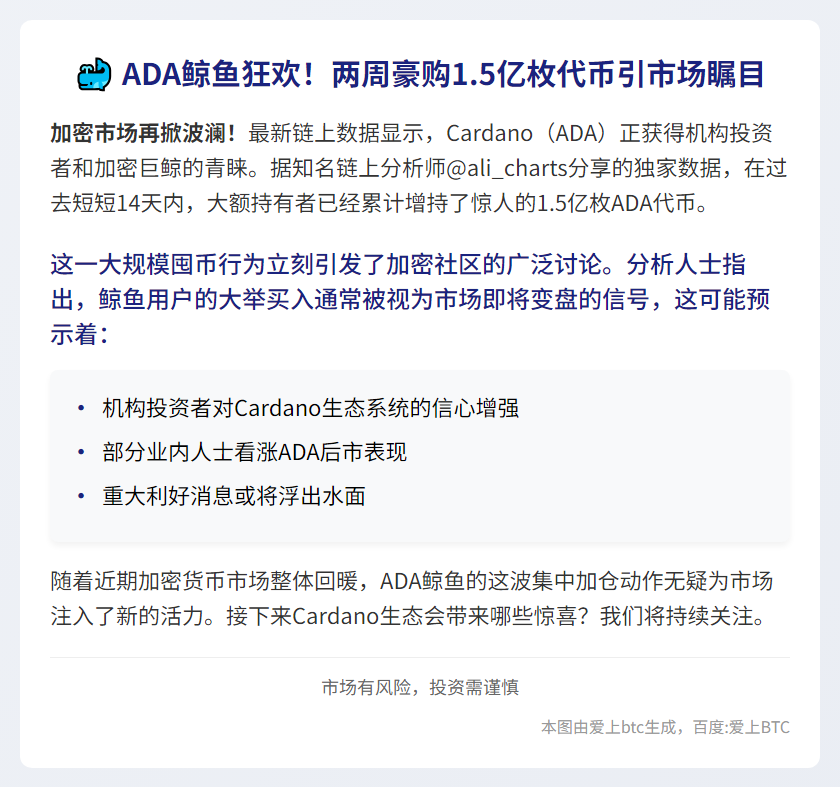 鲸鱼两周囤积1.5亿ADA
