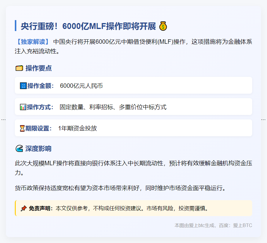 央行下周开展6000亿MLF操作