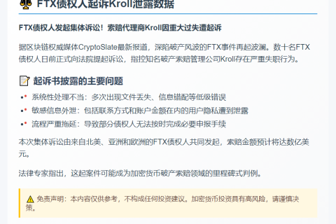 FTX债权人起诉Kroll泄露数据