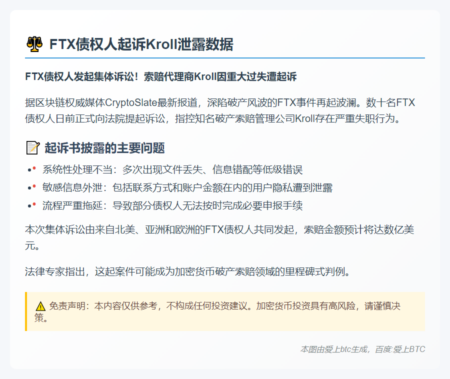 FTX债权人起诉Kroll泄露数据