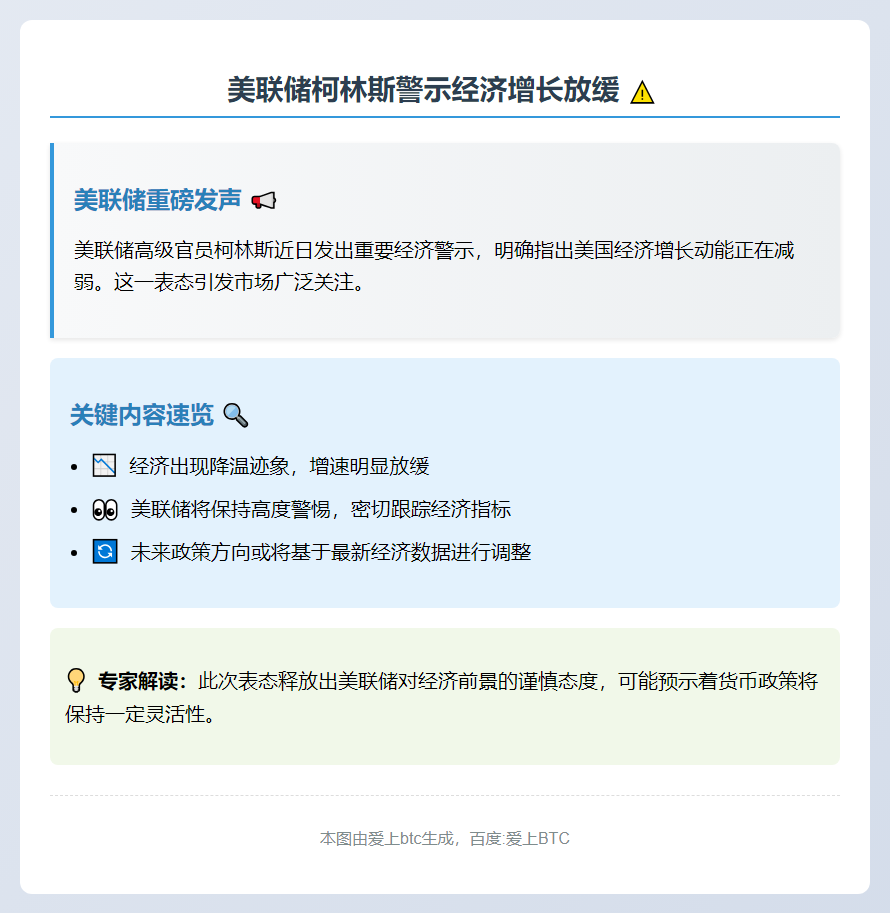 美联储柯林斯警示经济增长放缓