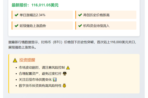 比特币突破11.6万美元