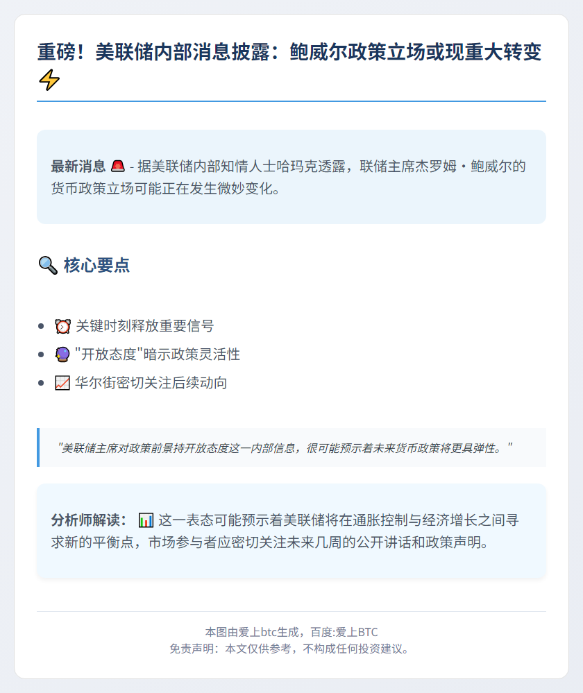 新标题：哈玛克称鲍威尔对政策前景开放