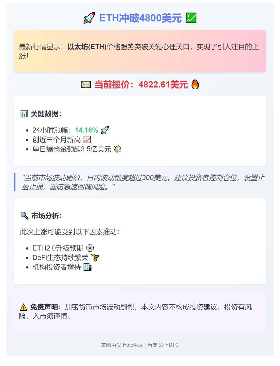 ETH冲破4800美元