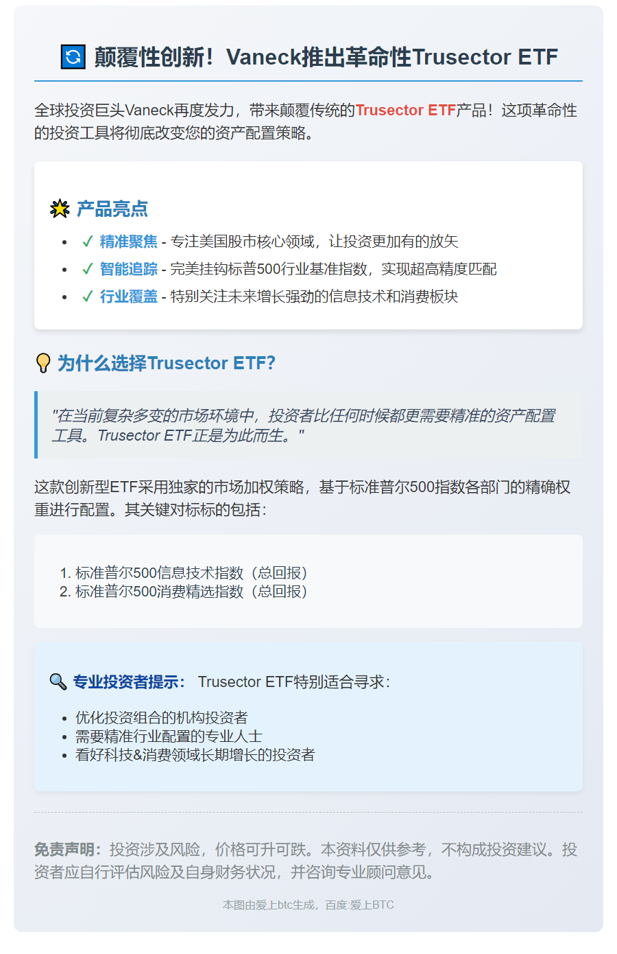 Vaneck推出精准投资ETF