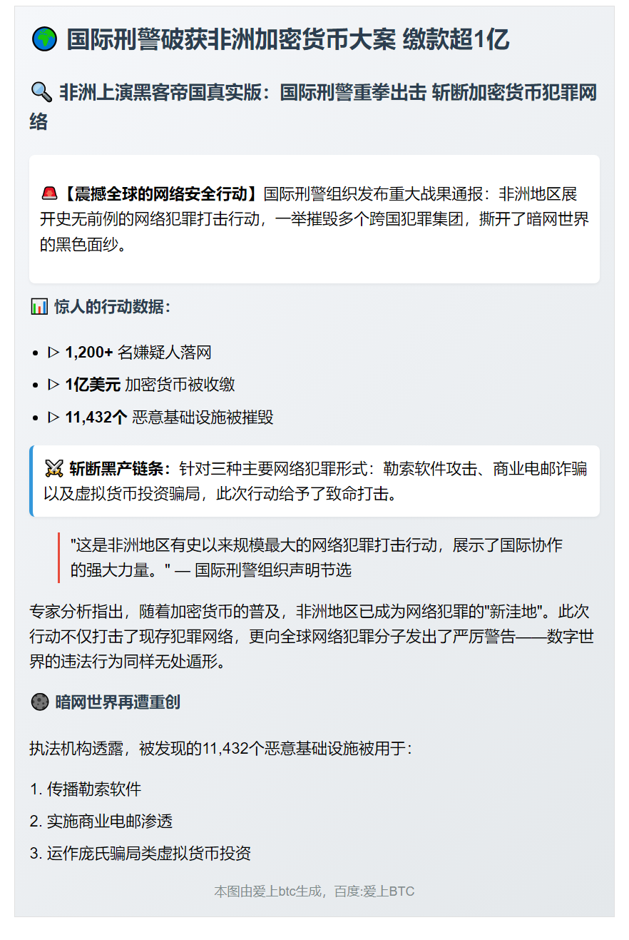 国际刑警破获非洲加密货币大案 缴款超1亿