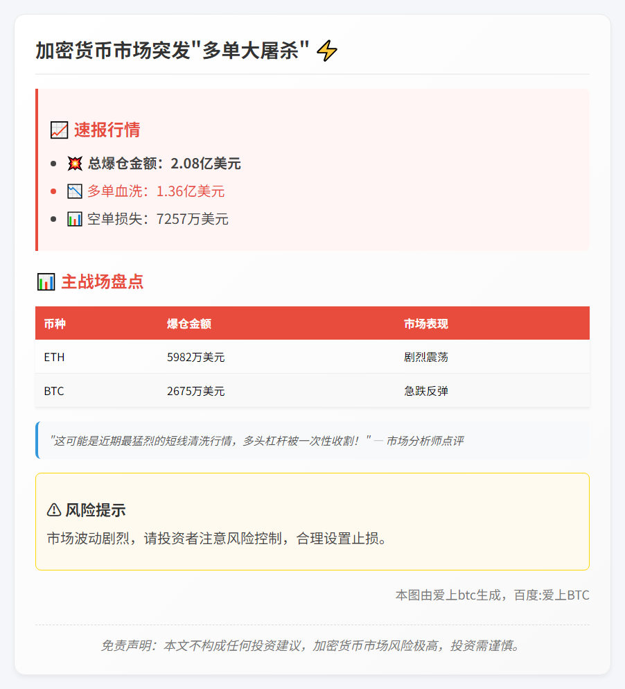 1小时全网爆仓2.08亿，多单重创