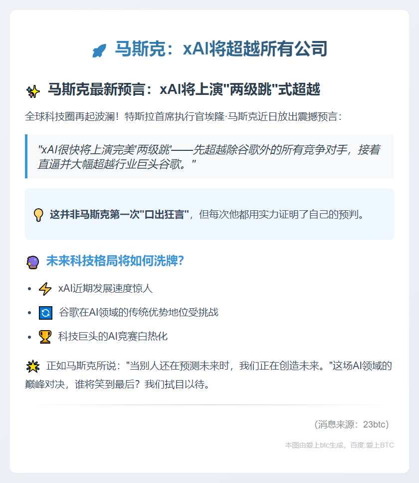 马斯克：xAI将超越所有公司