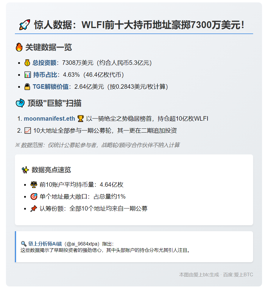 WLFI十大地址持币4.63% 价值7308万美元