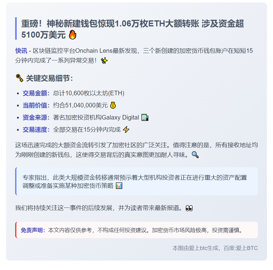 三新钱包收1.06万ETH值5104万