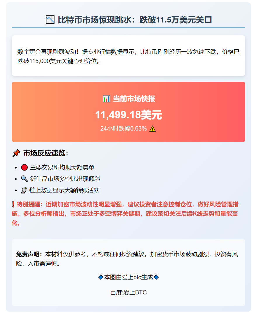 比特币跌破11.5万美元