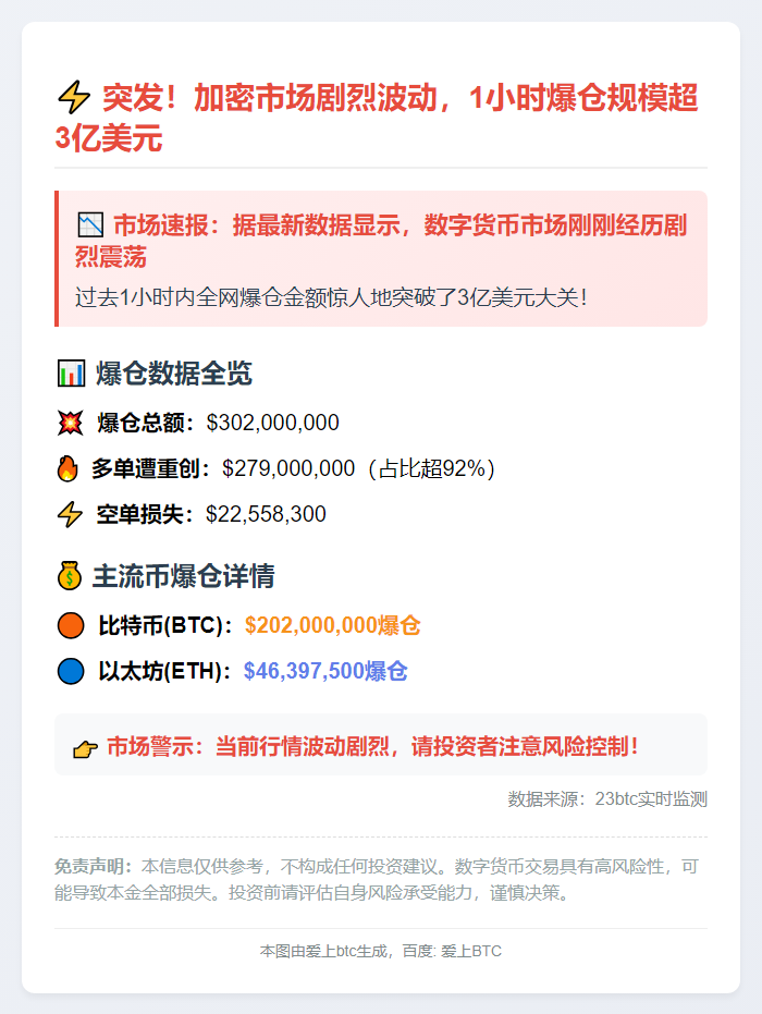 1小时爆仓3亿 主爆多单