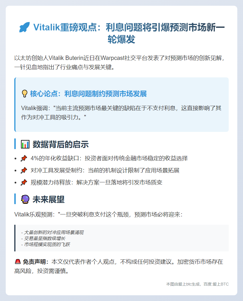 "Vitalik：解决利息问题或促预测市场爆发"