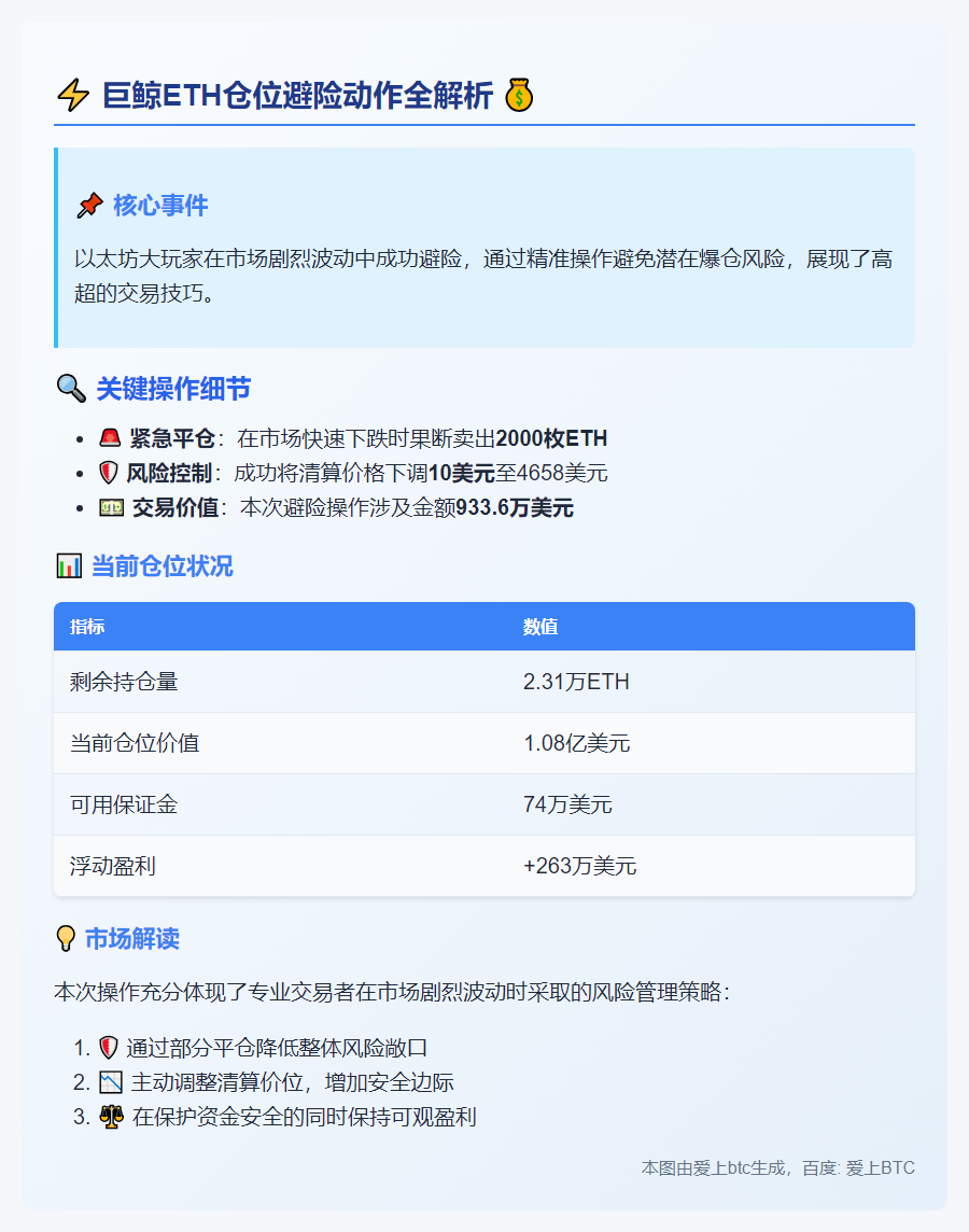 12.5万美元做多ETH平仓2000枚，清算价降至4658