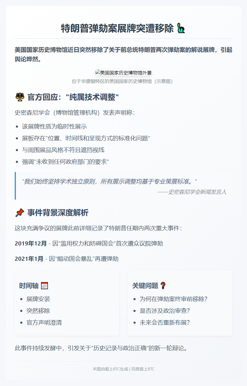 特朗普弹劾案展板拆除 馆方否认白宫干预