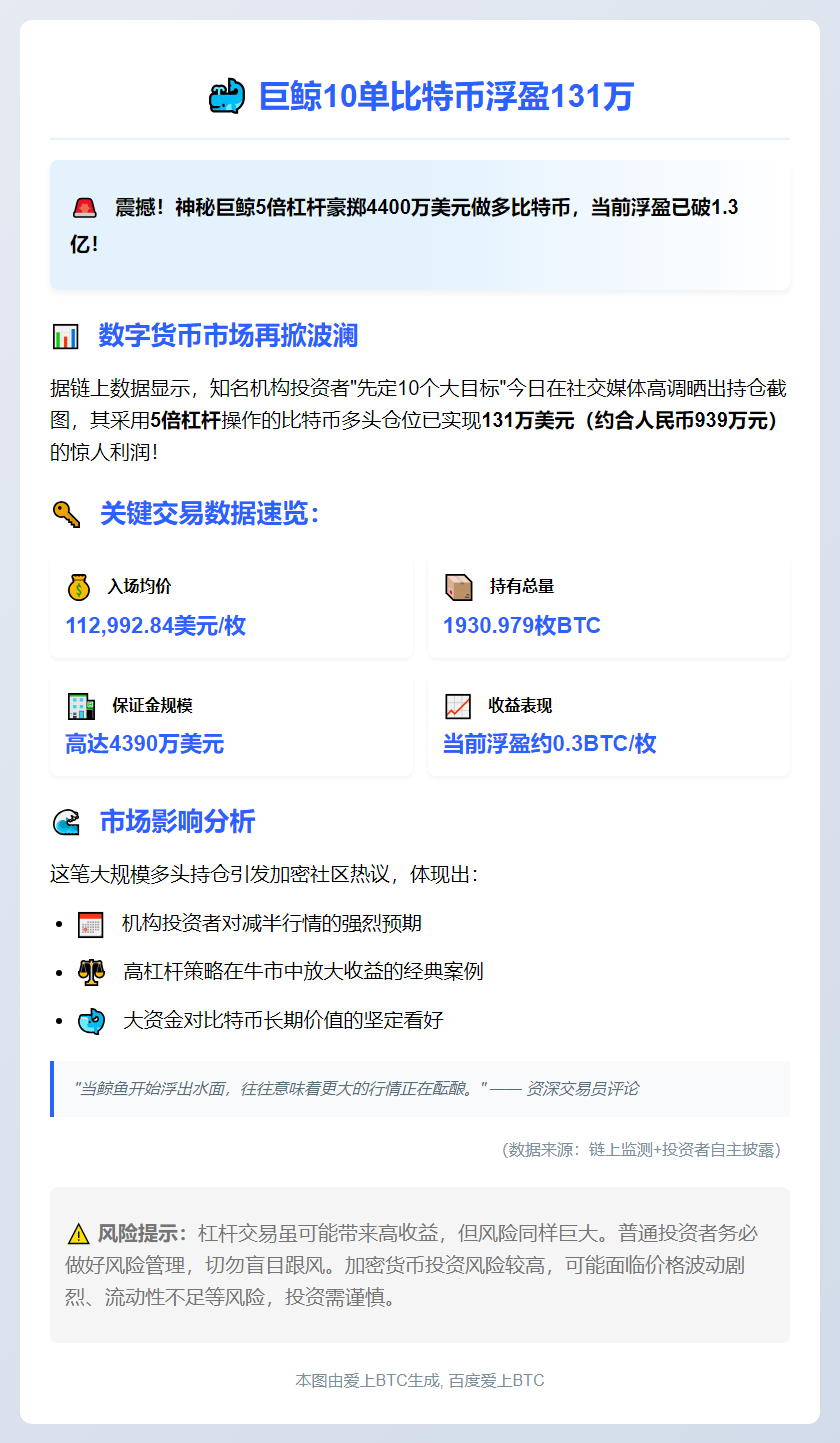 巨鲸10单比特币浮盈131万