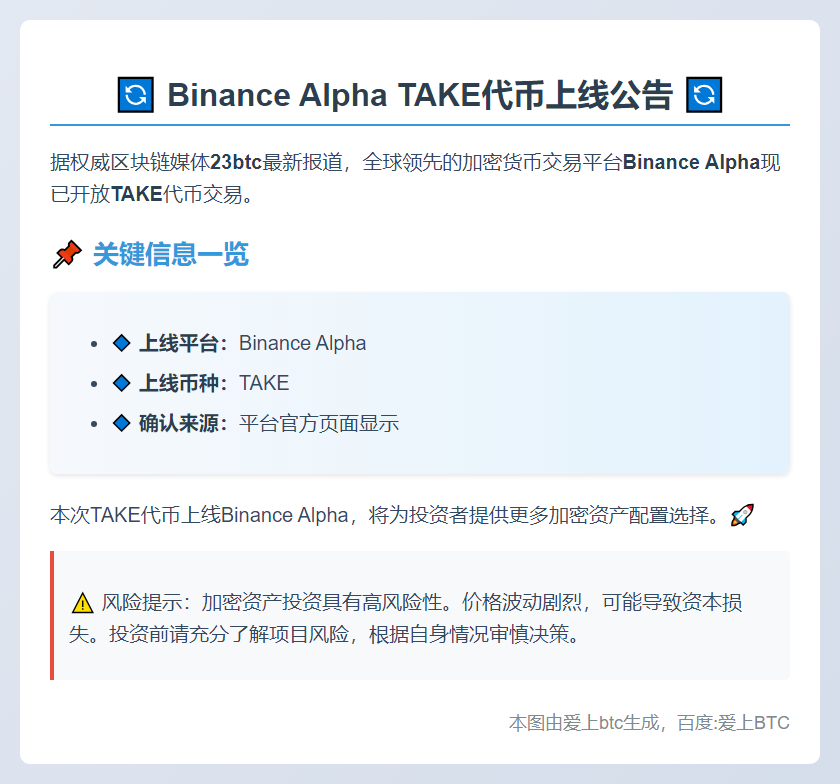 Binance Launches TAKE Alpha