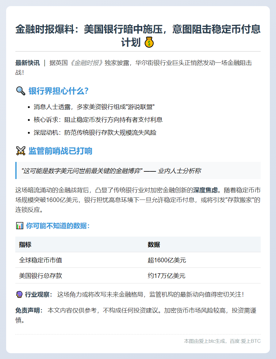 美国银行游说阻止稳定币付息