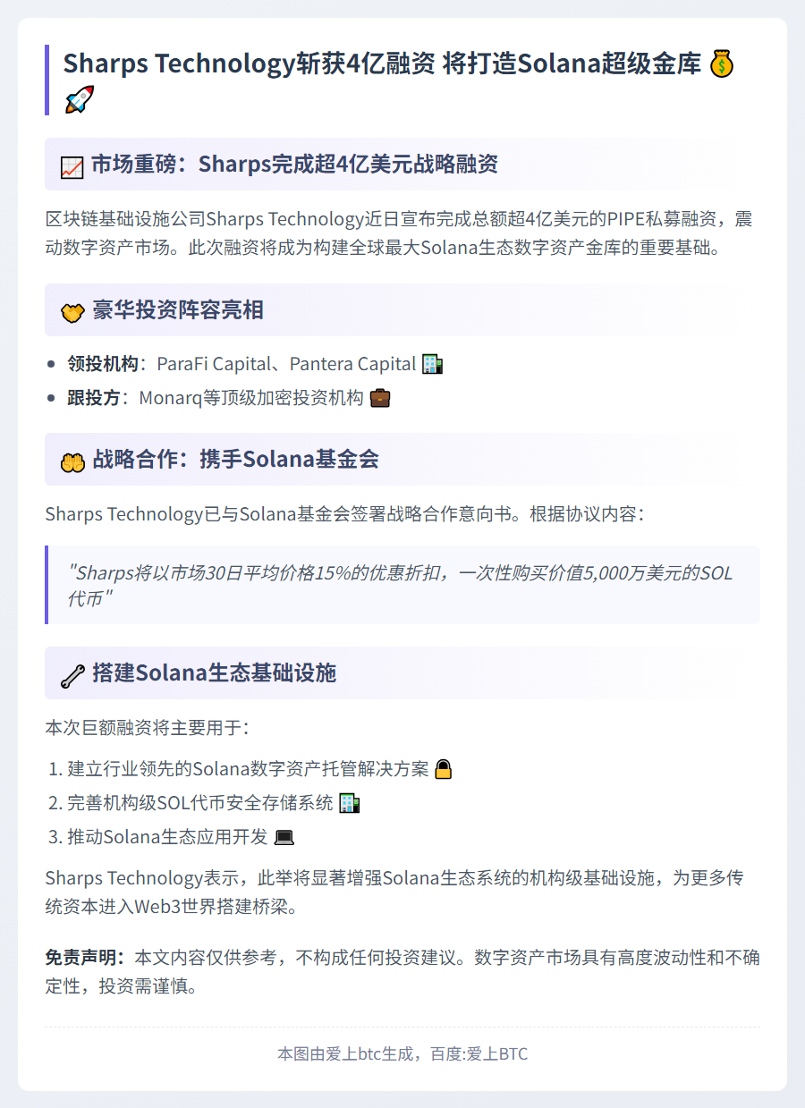 Sharps Technology获4亿美元融资打造SOL金库