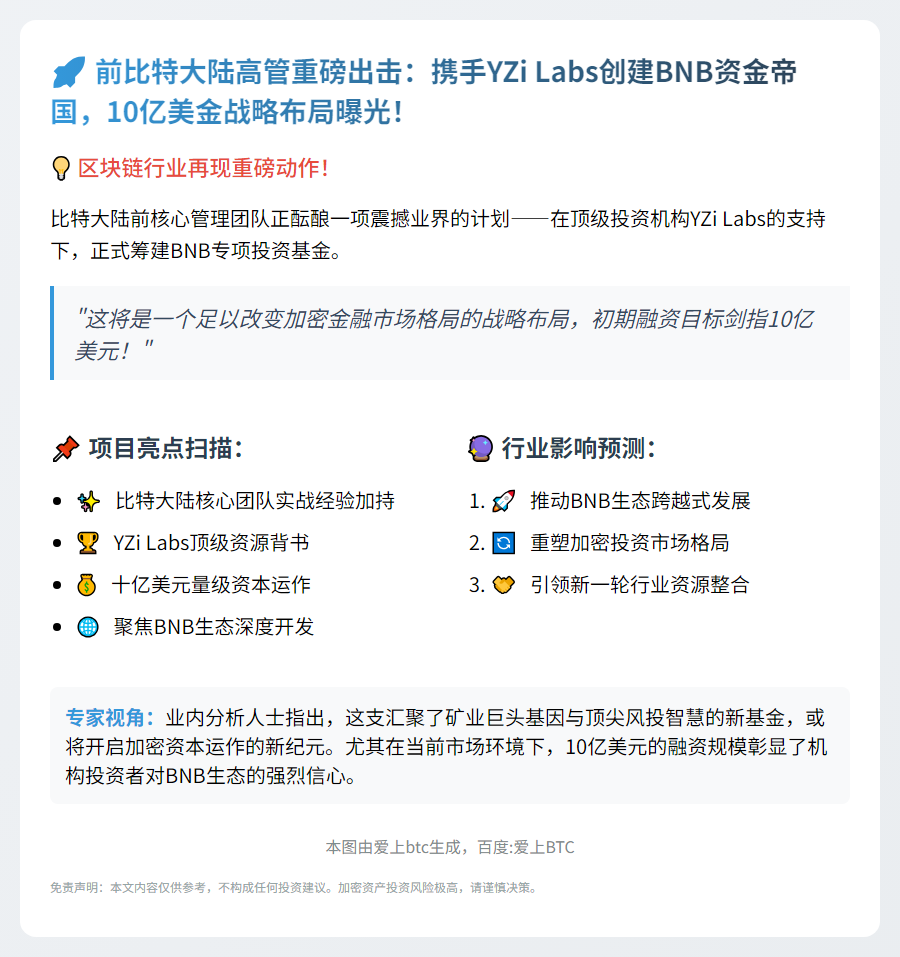 比特大陆前高管联手YZi Labs成立BNB基金