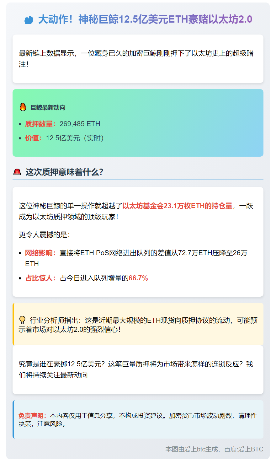 某远古巨鲸过去1小时质押26.94万枚ETH
