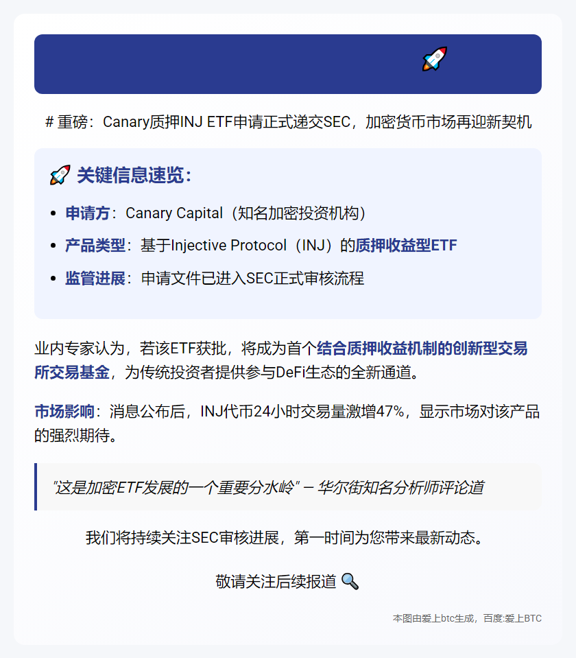 SEC确认收到INJ质押ETF申请