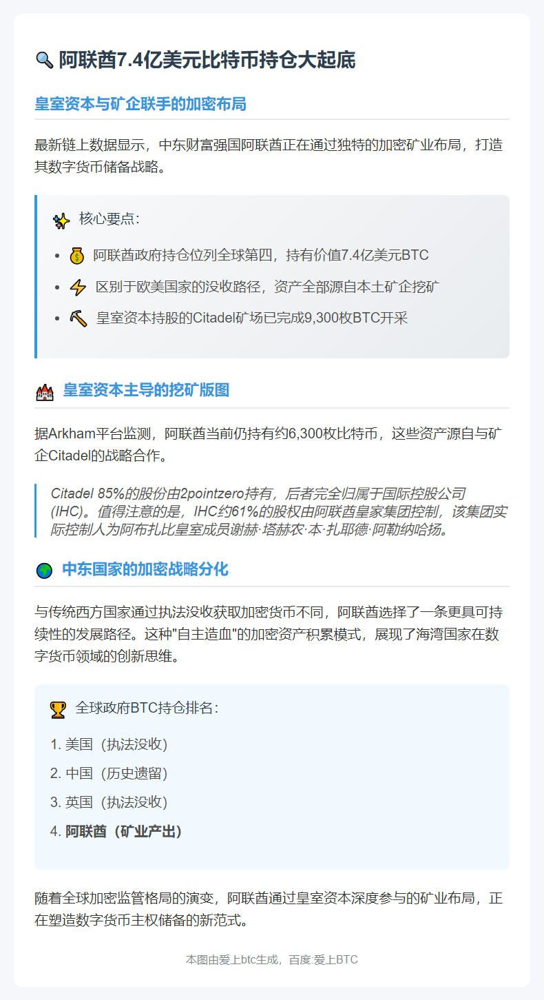 阿联酋7.4亿BTC持仓曝光，源自Citadel挖矿