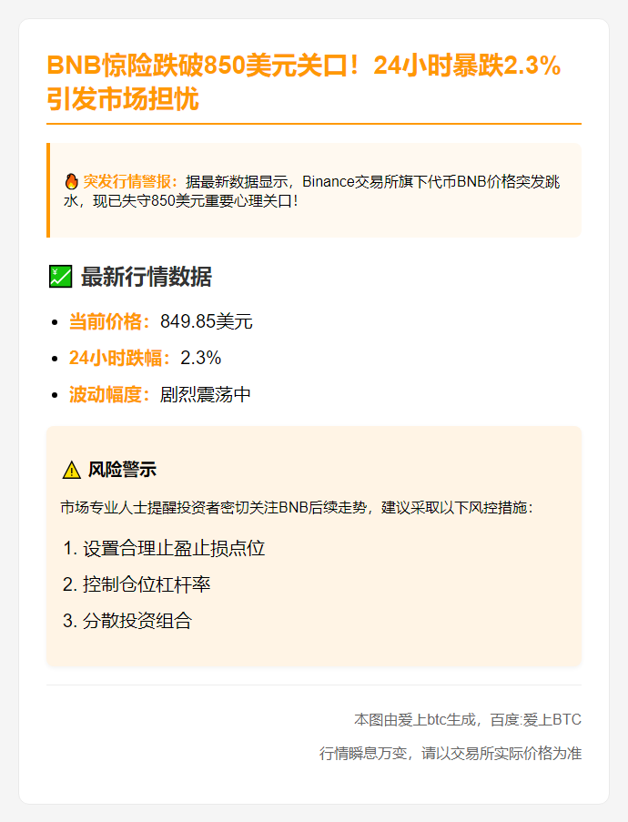 BNB跌破850美元