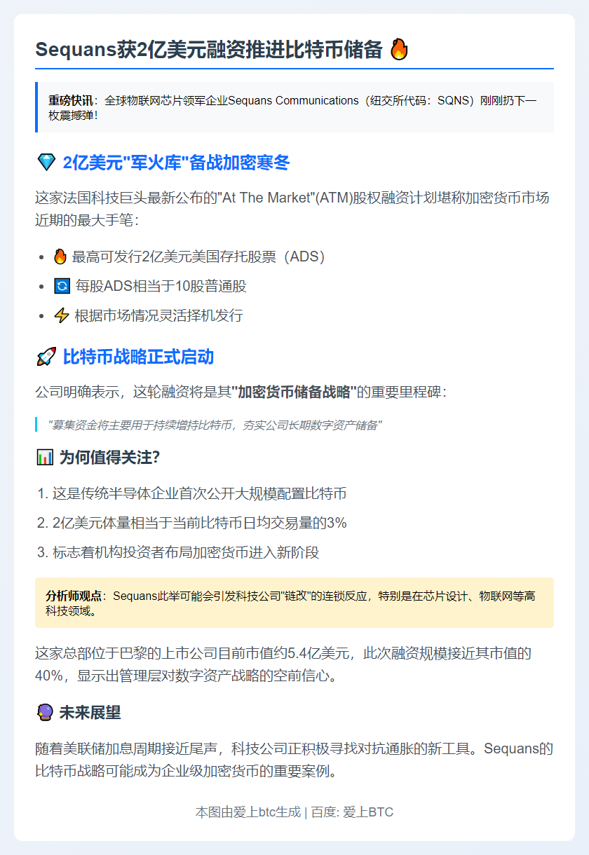 Sequans获2亿美元融资推进比特币储备