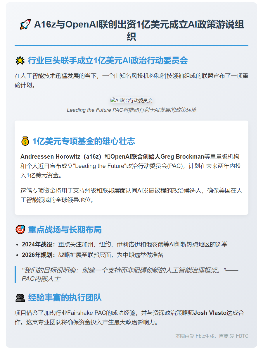 A16z与OpenAI联创出资1亿美元成立AI政策游说组织