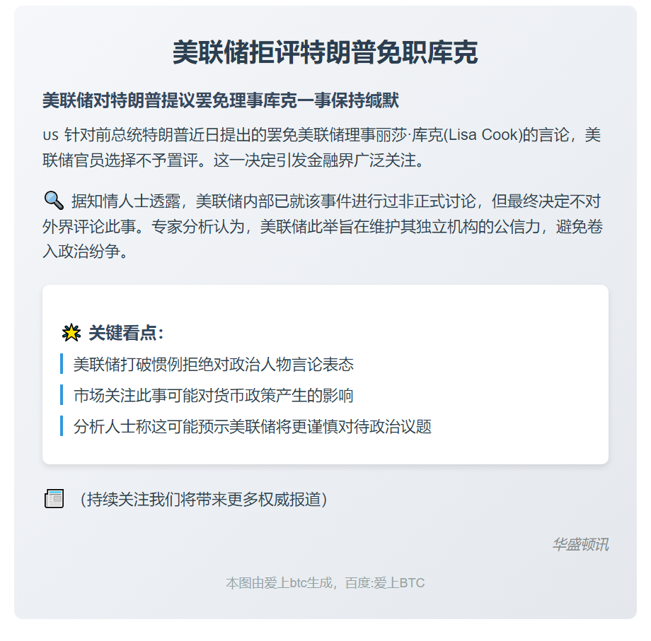 美联储拒评特朗普免职库克