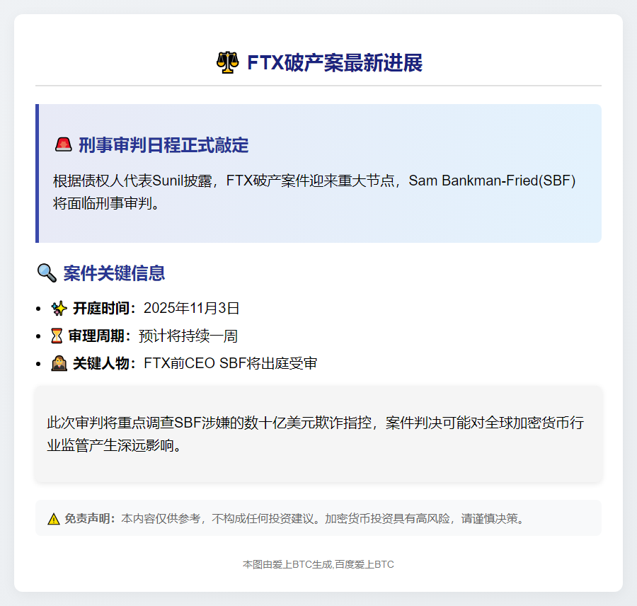 FTX债权人：SBF案11月3日开审