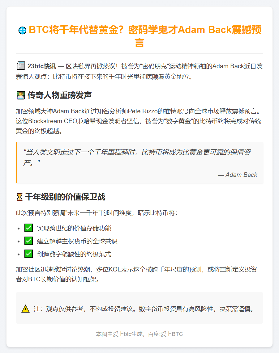 比特币将千年内取代黄金