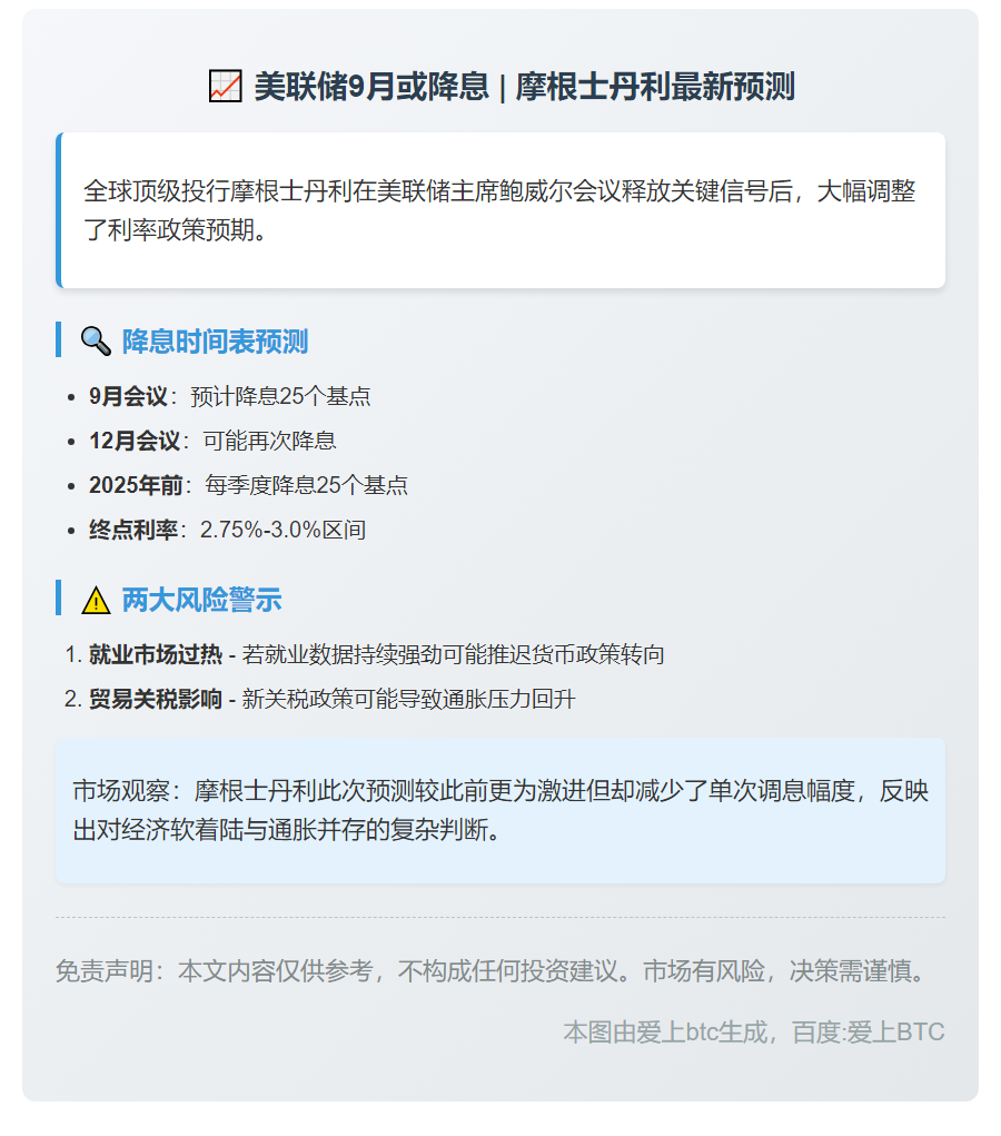 摩根士丹利：美联储9月或降息