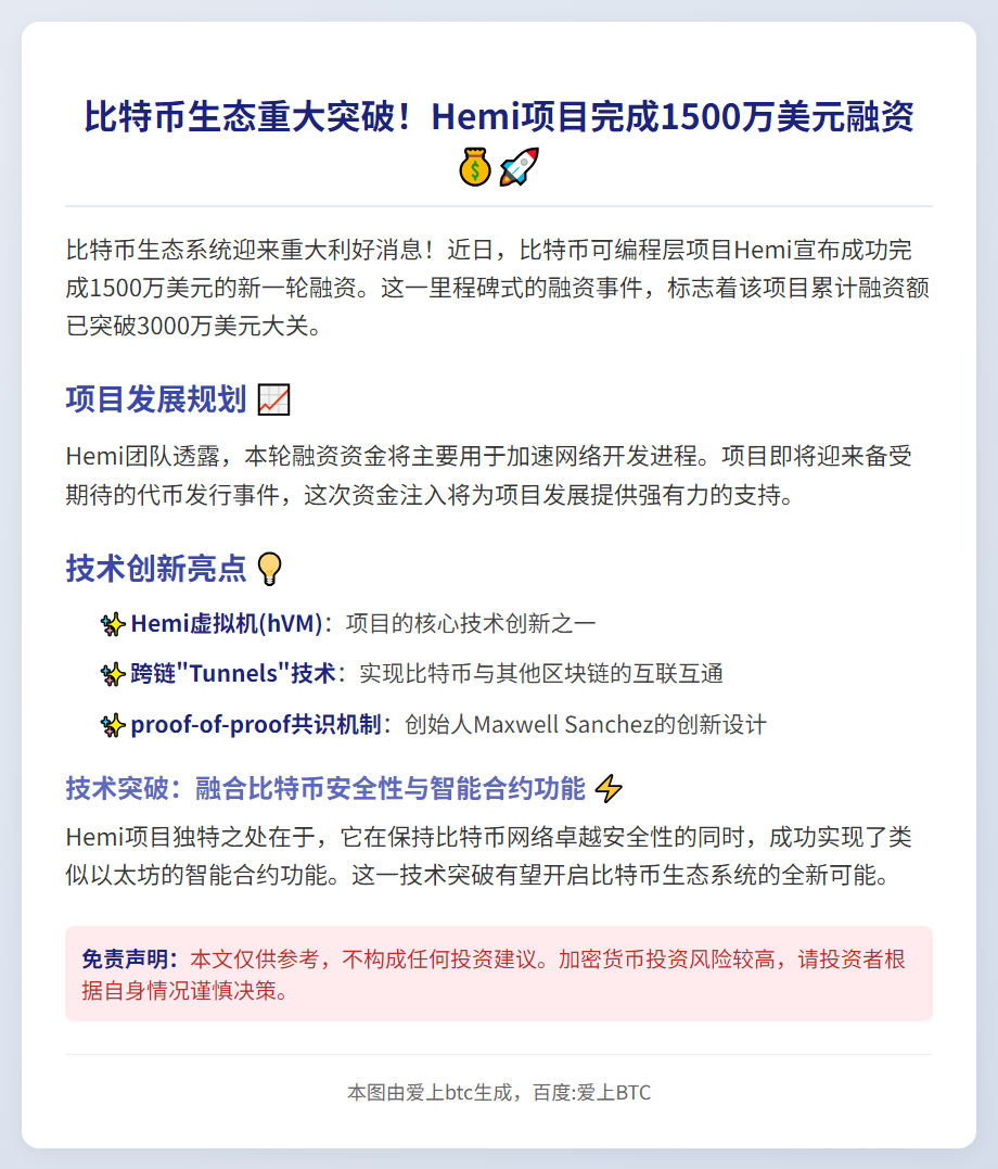 可编程层项目Hemi融资1500万美元