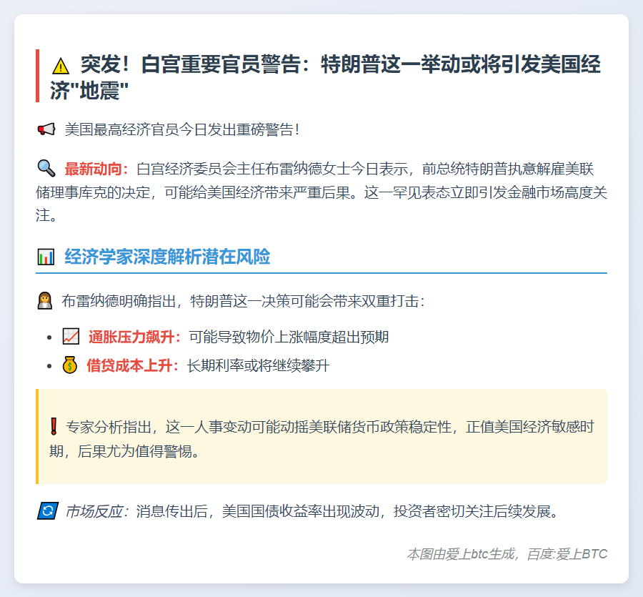 特朗普解雇库克恐推升美国通胀