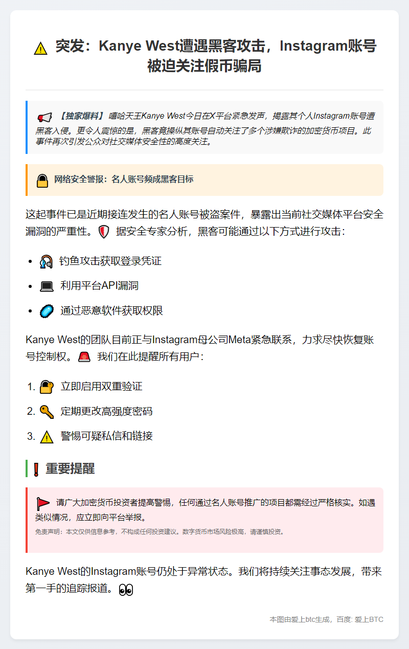 Kanye West Instagram遭黑关注假币