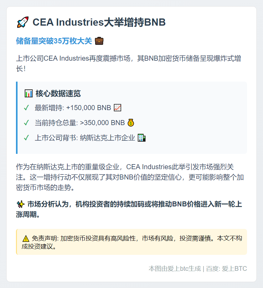 CEA Industries持有超35万枚BNB