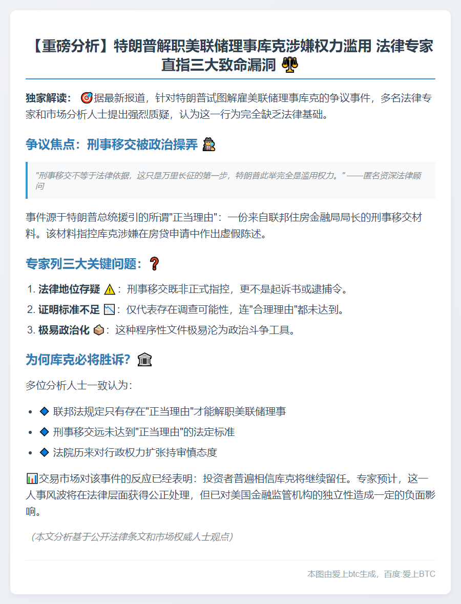 特朗普解雇库克无法律依据