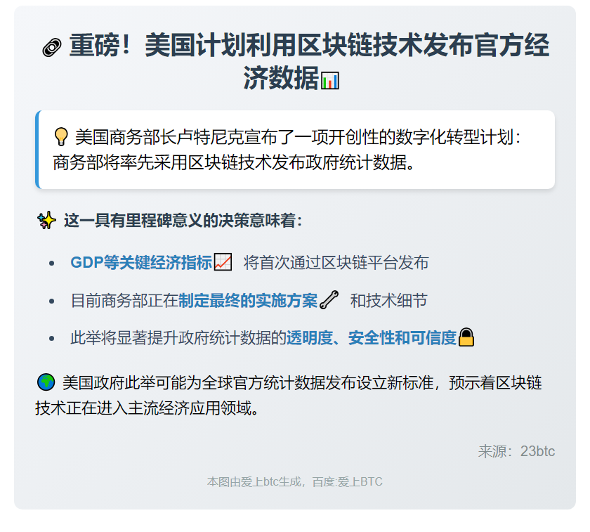 美商务部：统计数据将上链发布