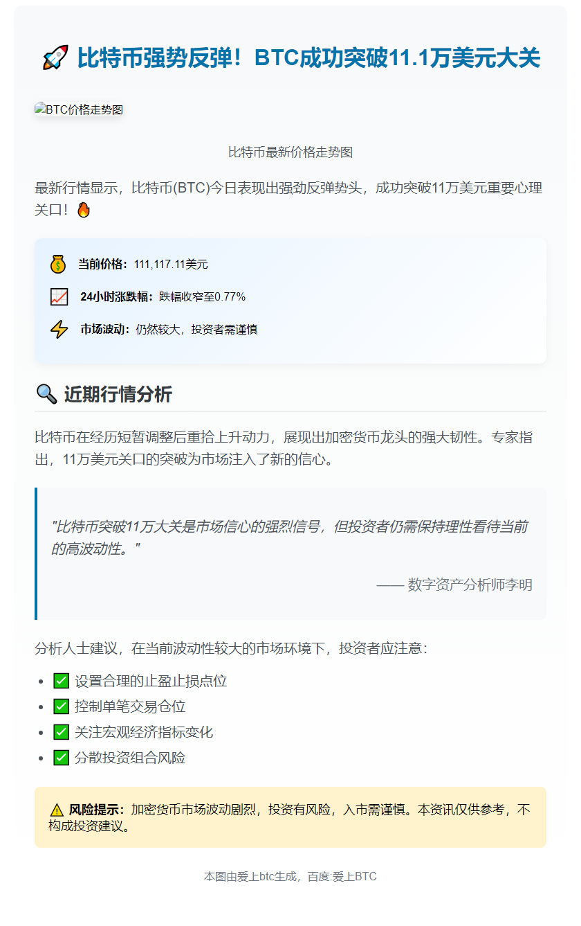 BTC破11.1万美元