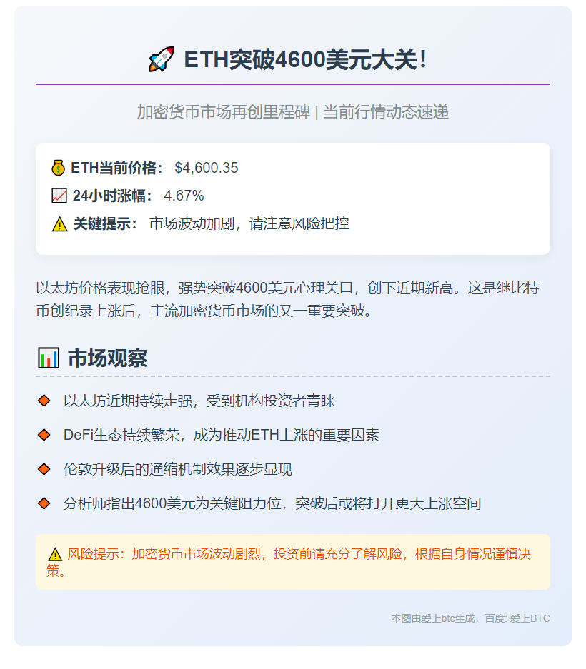ETH突破4600美元