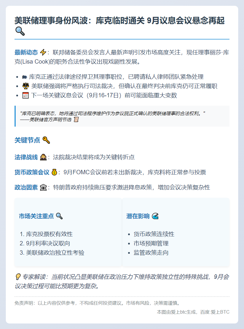 美联储维持库克投票权待裁决