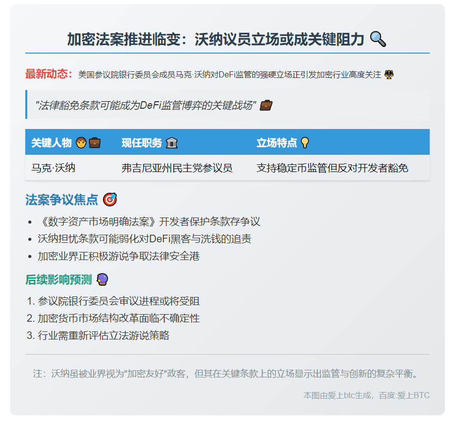美参议员沃纳或阻碍加密政策推进