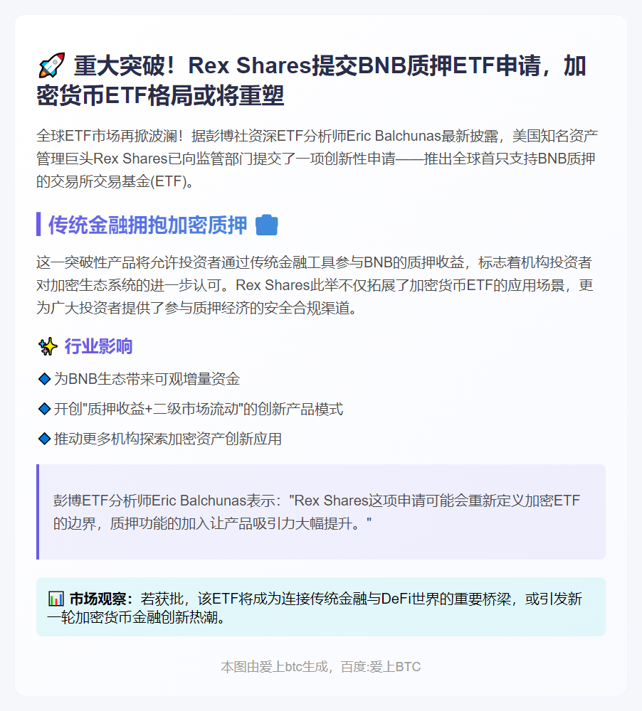 "Rex申请推出BNB质押ETF"