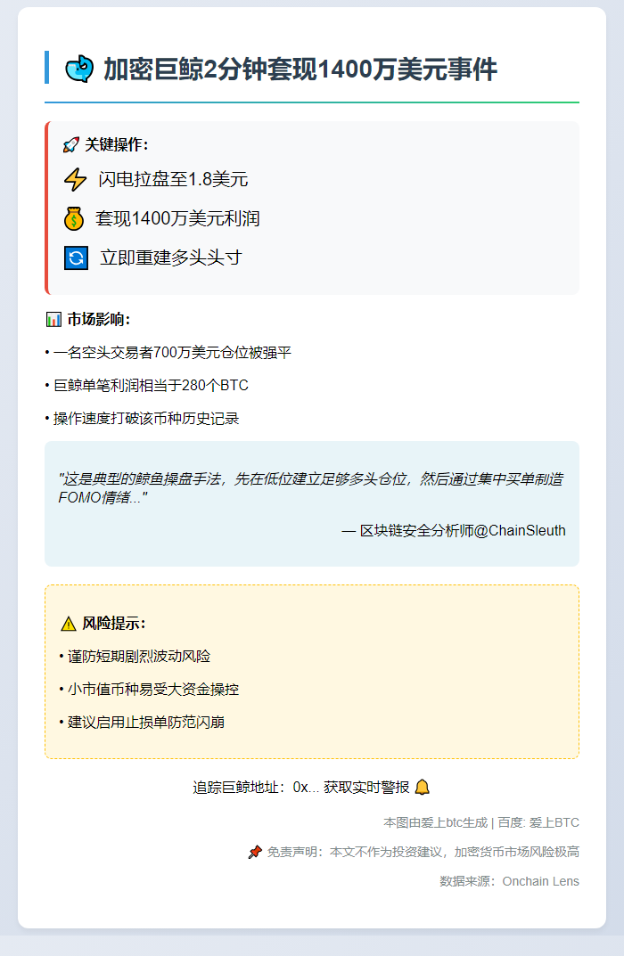 巨鲸2分钟拉升XPL至1.8美元套现1400万