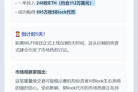 巨鲸买入695万枚Block耗资248ETH