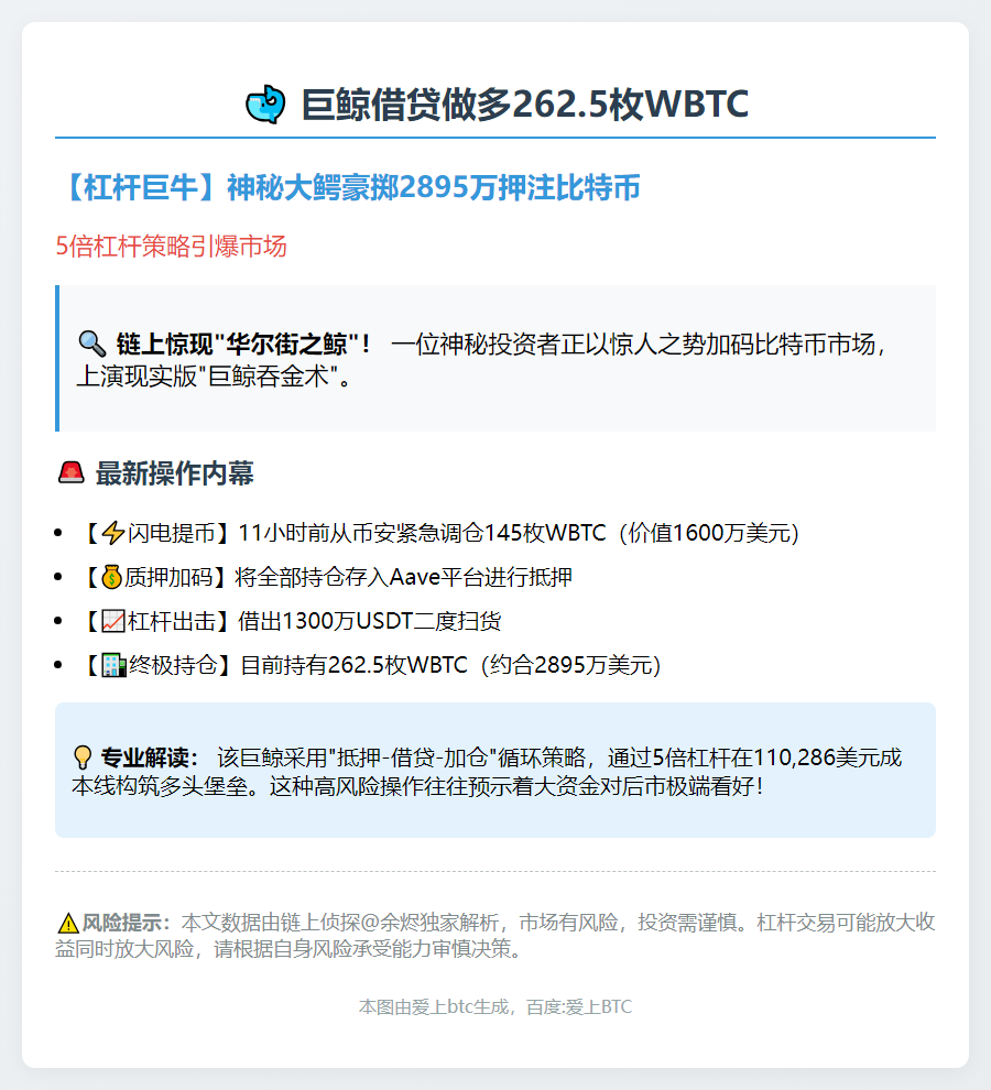 巨鲸借贷做多262.5枚WBTC